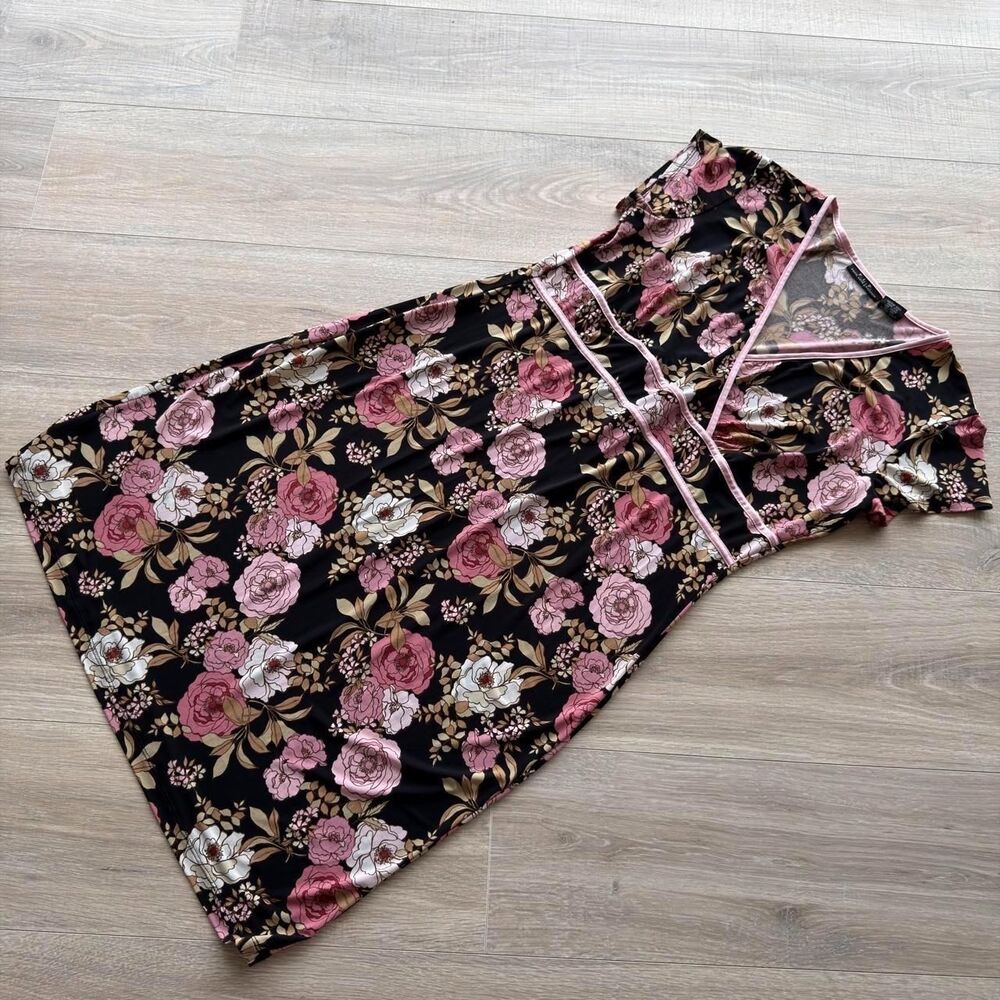 FLP Black & Pink Floral Sun Dress Womens XL Vintage Y2K Fairy Goth Retro Mod 90s